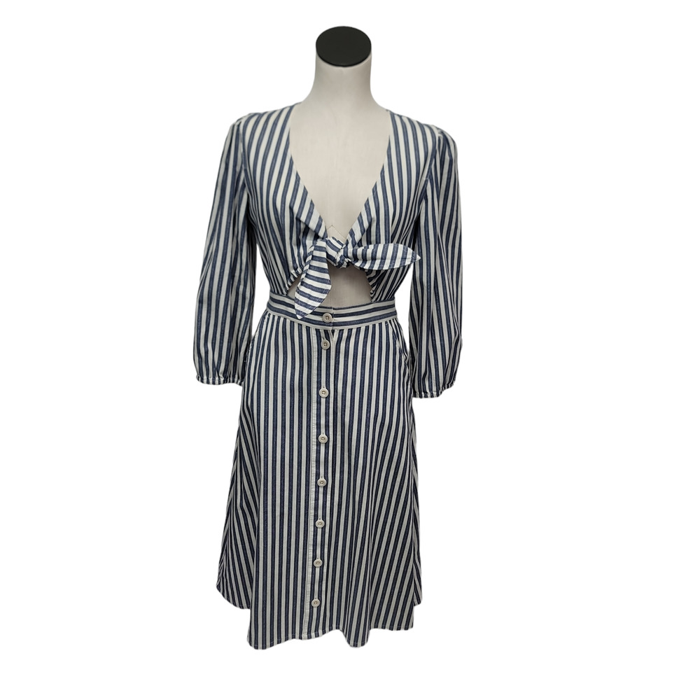 Madewell Navy and White Striped Midi Dress